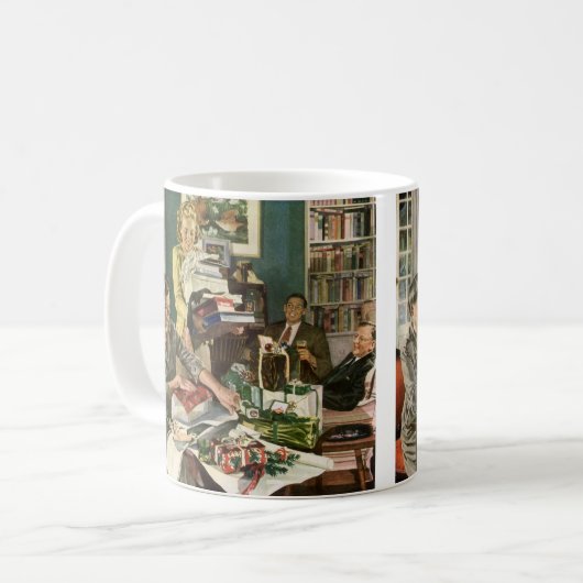 ヴィンテージクリスマス、幸せな家族ラッピングギフト コーヒーマグカップ (正面左)