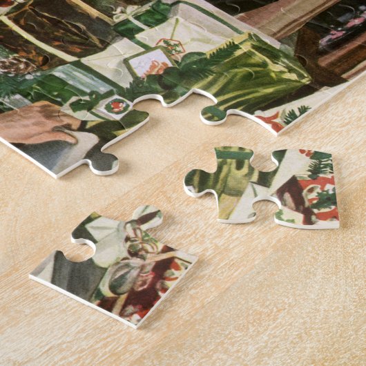 ヴィンテージクリスマス、幸せな家族ラッピングギフト ジグソーパズル (側面)