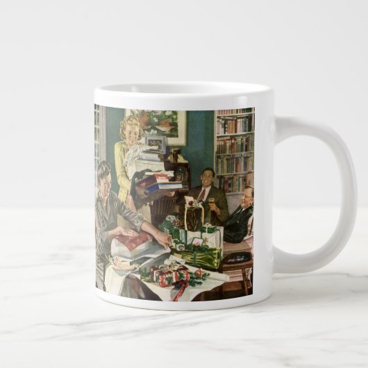 ヴィンテージクリスマス、幸せな家族ラッピングギフト ジャンボコーヒーマグカップ (右)