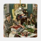 ヴィンテージクリスマス、幸せな家族ラッピングギフト セラミックオーナメント (裏面)