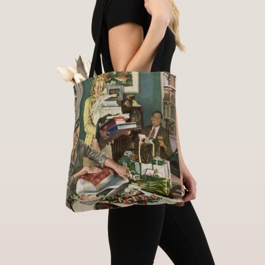 ヴィンテージクリスマス、幸せな家族ラッピングギフト トートバッグ (クローズアップ)