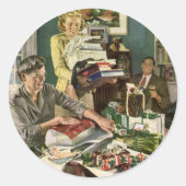 ヴィンテージクリスマス、幸せな家族ラッピングギフト ラウンドシール (正面)