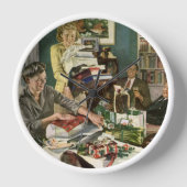 ヴィンテージクリスマス、幸せな家族ラッピングギフト 壁時計 (正面)