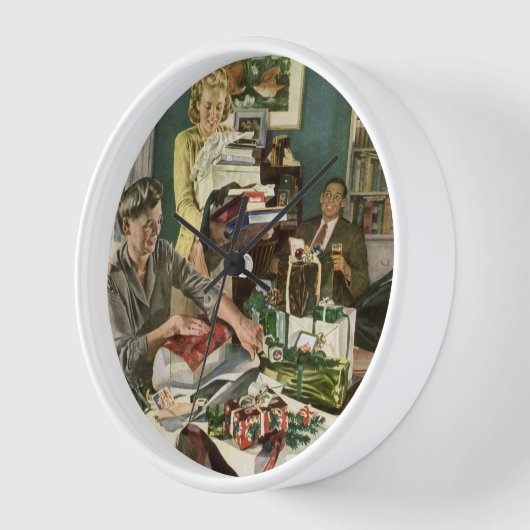 ヴィンテージクリスマス、幸せな家族ラッピングギフト 壁時計 (傾斜)