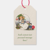 ヴィンテージクリスマス、幸せな少女が人形と遊ぶ ギフトタグ (裏面)