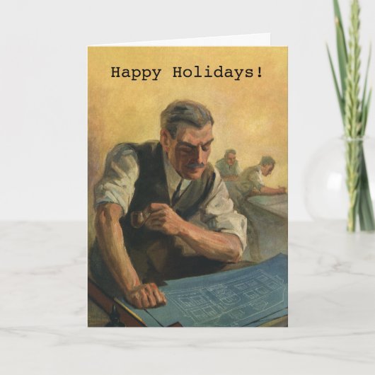 ヴィンテージクリスマス、建築家と建物ブループリント シーズンカード (正面)