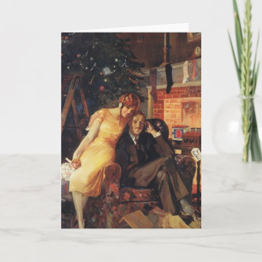 ヴィンテージクリスマス、愛とロマンスのカップル シーズンカード (正面)