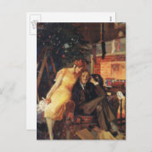 ヴィンテージクリスマス、愛とロマンスのカップル シーズンポストカード (正面/裏面)