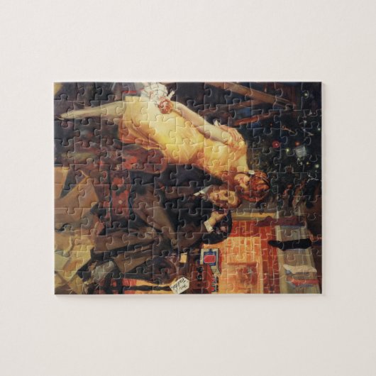 ヴィンテージクリスマス、愛とロマンスのカップル ジグソーパズル (横)