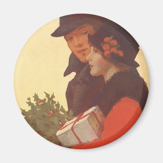 ヴィンテージクリスマス、愛とロマンスのギフトショッピング マグネット (正面)