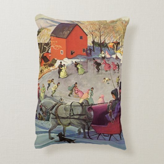 ヴィンテージクリスマス、愛とロマンスリーライド アクセントクッション (裏面(縦))