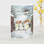 ヴィンテージクリスマス - 星を持つ小さな天使たち カード (黄色い花)