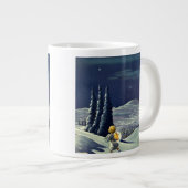 ヴィンテージクリスマス、星を持つ雪の天使の散歩 ジャンボコーヒーマグカップ (正面右)