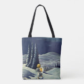 ヴィンテージクリスマス、星を持つ雪の天使の散歩 トートバッグ (裏面)