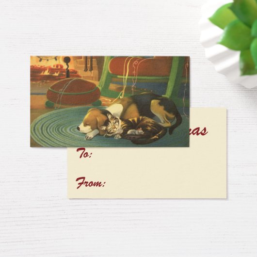 ヴィンテージクリスマス、暖炉で眠っている動物 (デスク)