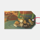 ヴィンテージクリスマス、暖炉で眠っている動物 ギフトタグ (正面(横))