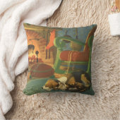 ヴィンテージクリスマス、暖炉で眠っている動物 クッション (ブランケット)