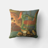 ヴィンテージクリスマス、暖炉で眠っている動物 クッション (裏面)