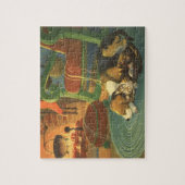 ヴィンテージクリスマス、暖炉で眠っている動物 ジグソーパズル (縦)