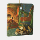 ヴィンテージクリスマス、暖炉で眠っている動物 セラミックオーナメント (右)