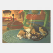 ヴィンテージクリスマス、暖炉で眠っている動物 ラッピングペーパーシート (正面2)