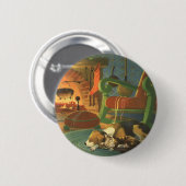 ヴィンテージクリスマス、暖炉で眠っている動物 缶バッジ (正面&裏面)