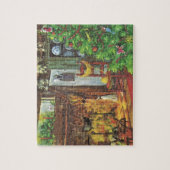 ヴィンテージクリスマス、暖炉のあるコジーなログキャビン ジグソーパズル (縦)