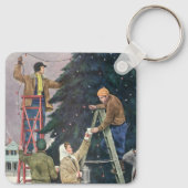 ヴィンテージクリスマス、木の上に家族のストリングライト キーホルダー (裏面)