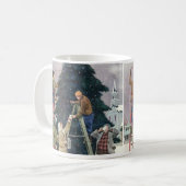 ヴィンテージクリスマス、木の上に家族のストリングライト コーヒーマグカップ (正面左)