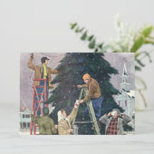 ヴィンテージクリスマス、木の上に家族のストリングライト シーズンカード (スタンド正面)