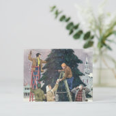 ヴィンテージクリスマス、木の上に家族のストリングライト シーズンポストカード (スタンド正面)