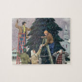 ヴィンテージクリスマス、木の上に家族のストリングライト ジグソーパズル (横)