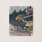 ヴィンテージクリスマス、木の上に家族のストリングライト ジグソーパズル (縦)