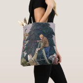 ヴィンテージクリスマス、木の上に家族のストリングライト トートバッグ (クローズアップ)