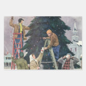 ヴィンテージクリスマス、木の上に家族のストリングライト ラッピングペーパーシート (正面3)