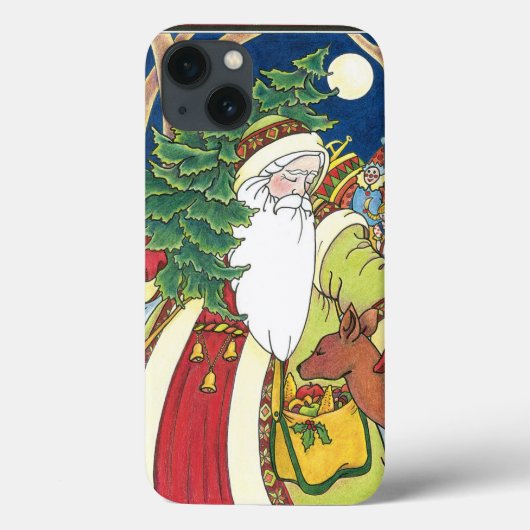 ヴィンテージクリスマス、森のサンタクロースと鹿 Case-Mate iPhoneケース (裏面)