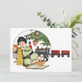 ヴィンテージクリスマス、楽しい少年がおもちゃで遊ぶ 招待状 (スタンド正面)