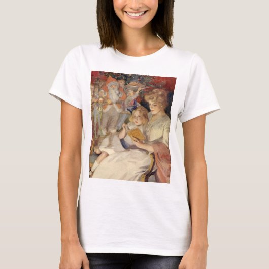 ヴィンテージクリスマス、母が寝る前の物語を読む Tシャツ (正面)
