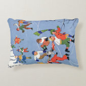 ヴィンテージクリスマス、湖の子ども氷のスケートで滑る アクセントクッション (正面)