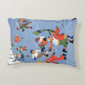 ヴィンテージクリスマス、湖の子ども氷のスケートで滑る アクセントクッション (裏面)