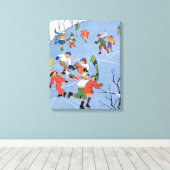 ヴィンテージクリスマス、湖の子ども氷のスケートで滑る キャンバスプリント (インサイチュ (ウッドフロア))