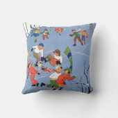 ヴィンテージクリスマス、湖の子ども氷のスケートで滑る クッション (裏面)