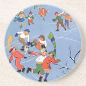 ヴィンテージクリスマス、湖の子ども氷のスケートで滑る コースター (正面)