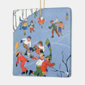 ヴィンテージクリスマス、湖の子ども氷のスケートで滑る セラミックオーナメント (左)