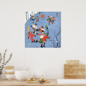 ヴィンテージクリスマス、湖の子ども氷のスケートで滑る ポスター (キッチン)