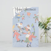 ヴィンテージクリスマス、湖の子ども氷のスケートで滑る 便箋 (スタンド正面)