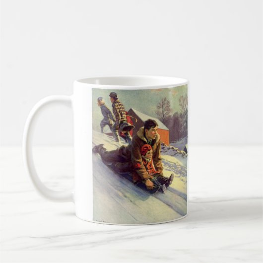 ヴィンテージクリスマス、父と娘そり コーヒーマグカップ (左)
