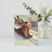 ヴィンテージクリスマス、父と娘そり シーズンカード (スタンド正面)