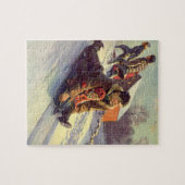 ヴィンテージクリスマス、父と娘そり ジグソーパズル (横)