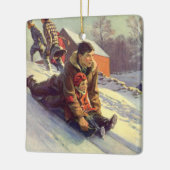 ヴィンテージクリスマス、父と娘そり セラミックオーナメント (左)